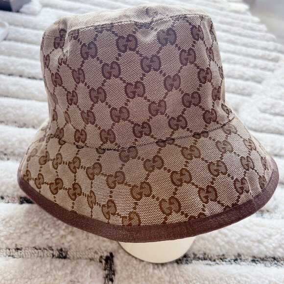 New Gucci Reversible GG Supreme Horsebit Bucket Hat Beige Canvas/ Wool Size XS - Picture 2 of 12
